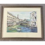 A watercolour of The Rialto Bridge in Venice by P Rogers, signed & dated to lower left. Framed &