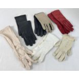 6 pairs of ladies vintage gloves to include red suede, black leather, pale pink evening gloves and