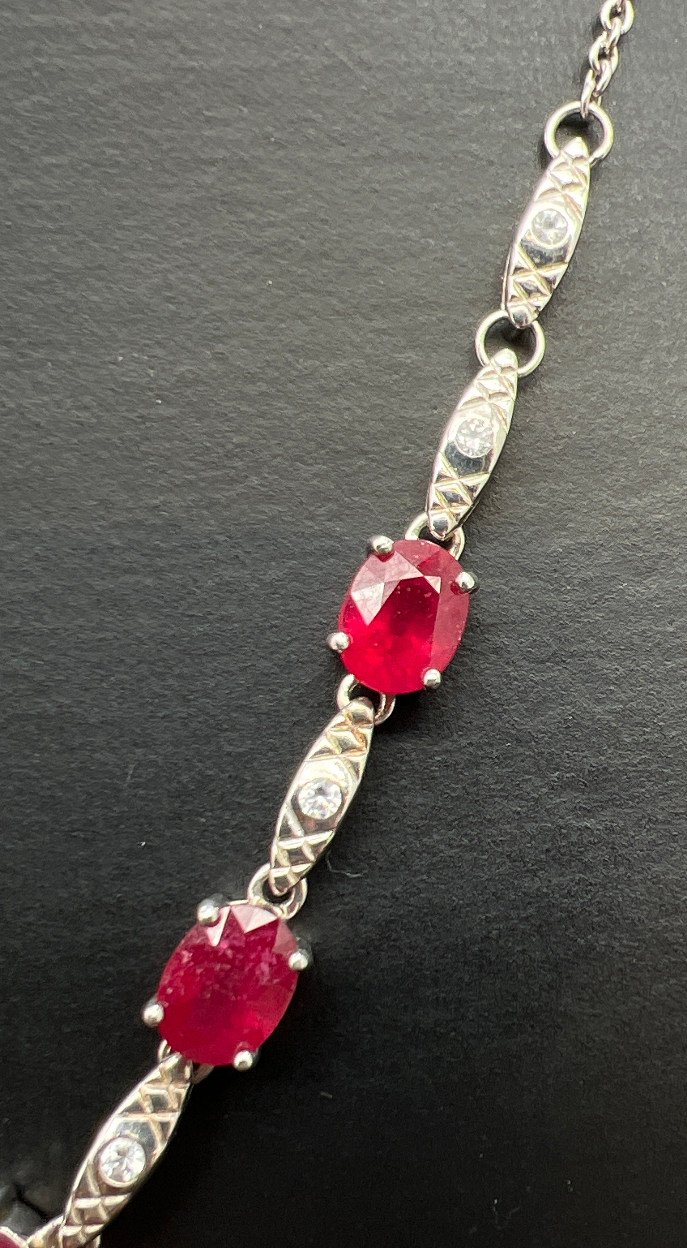 A silver ruby and white topaz fixed drop pendant necklace with spring ring clasp, by The Genuine Gem - Image 3 of 3