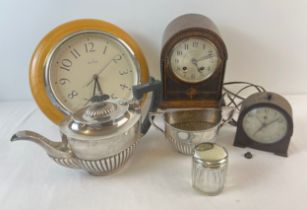 A collection of assorted vintage clocks and silver plated items. To include 1940's Smiths Sectric