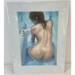 Krys Leach, local artist - nude oil on canvas board, entitled "Bubble Bath". Signed to lower left