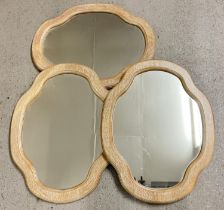 3 vintage lime oak framed wall hanging mirrors, each approx. 58.5cm x 46cm.