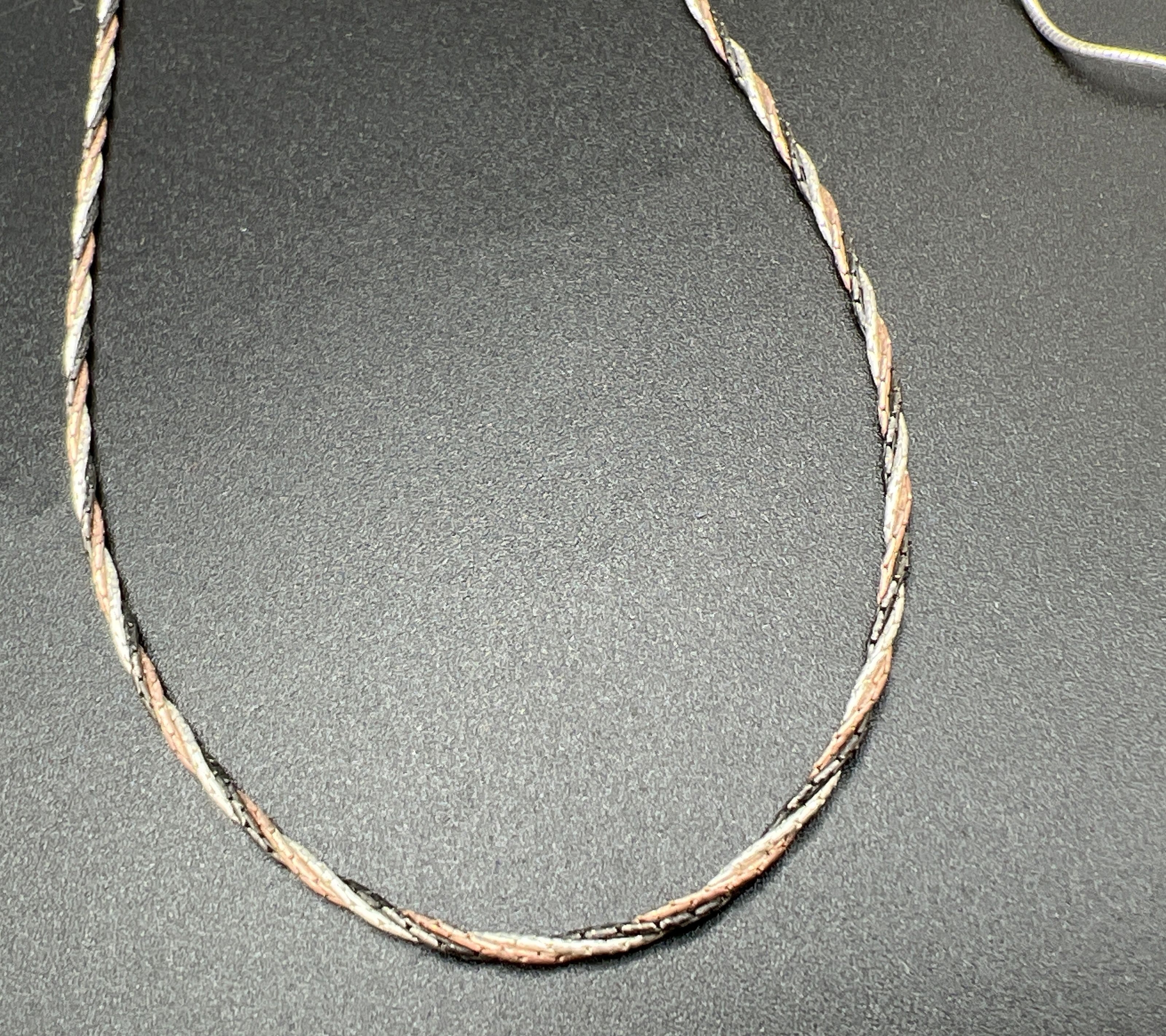 2 decorative silver chain necklaces. A tri coloured twist design chain with lobster style clasp. - Image 2 of 3