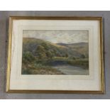A framed and glazed antique watercolour "On The Conway, North Wales" by Josh Fisher. Signed to