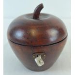 A Georgian style wooden tea caddy in the shape of an apple, with hinged lid. Interior lined with