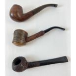 3 briarwood and cherry wood smokers pipes in bent, bulldog and tankard style. All with ebonite