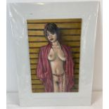Krys Leach, local artist - nude oil on canvas board, entitled "Red Sash". Signed to lower left and