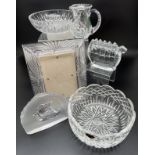 A collection of assorted lead crystal and glass items to include a signed Irish Waterford Crystal