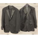 2 Moss Bros. black tuxedos. A Racing Green purple lined suit with original hanger - trousers 32
