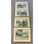 A set of 4 framed & glazed watercolours by Viroff, all signed to lower right. Double mounted and