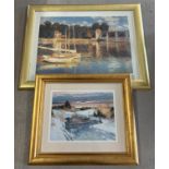 2 large modern gilt framed prints. A large Monet print "Bridge of Argenteule" together with "