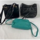 3 leather handbags. 2 black shoulder bags by Jane Shilton together with a small jade green