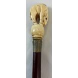 A bone topped walking stick with screw top finial carved in the form of a buffalo. Approx. 90cm