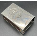 A vintage Art Nouveau style Dutch silver match box holder with floral detail to both sides and empty