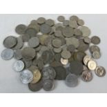 A collection of 90 assorted silver coloured foreign coins, to include coins from China, Norway,