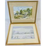 2 small framed & glazed watercolours. After Robert Gallon 'A Canal Bridge' together with a winter