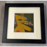 A framed modern abstract oil on board by Jens Vestbrick. Flaking to paint in some areas. Frame
