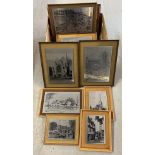 A box of assorted pictures & prints to include a collection of 8 mid century framed stainless