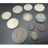 A small collection of antique and vintage coins, to include Roman, in varying conditions. Lot also