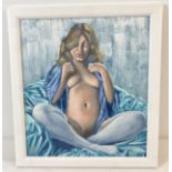 Krys Leach, local artist - nude oil on canvas board in painted wood frame, entitled "white