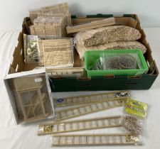 A box of model/craft items and dolls house accessories. To include dolls house windows, doors and
