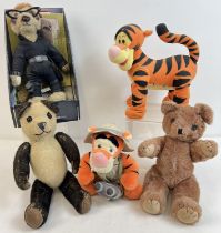 5 assorted vintage and modern teddies & soft toys. To include vintage 13" panda with jointed limbs