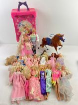 A box of 16 assorted 1980's & 1990's Barbie dolls in outfits, together with a Barbie horse and a