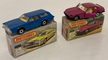 2 boxed 1970's Matchbox 75 diecast cars, #74 Cougar Villager together with #67 Datsun 260-Z.