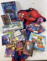 A box of assorted Marvel Spiderman toys & games, some new with tags. To include: Lexibook Spider-Man