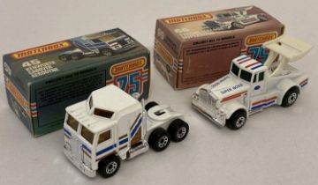 2 boxed 1981 Matchbox diecast vehicles, #45 Kenworth Cabover Aerodyne & #66 Tyrone Malone Superboss.