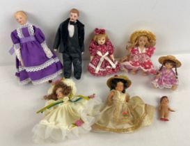 A small collection of porcelain and plastic various dolls house dolls. To include husband and wife