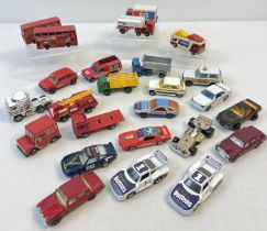 A collection of vintage diecast cars and vehicles by Matchbox. Examples includes buses, lorries