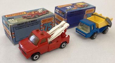 2 boxed 1970's Matchbox Superfast diecast trucks, #37 Skip truck & #61 Wreck truck. Wreck truck - in