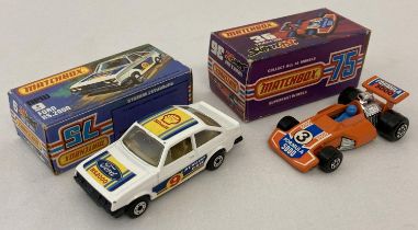 2 boxed 1970's Matchbox Superfast racing cars, #9 Ford RS 2000 & #36 Formula 5000. Orange formula