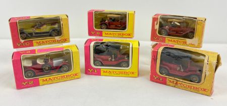 6 boxed Matchbox die cast Models Of Yesteryear cars. 2 x Y-1 911 Model T Ford, Y-2 1914 Prince Henry