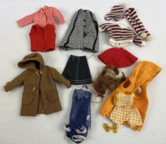A collection of vintage 1960's original Sindy doll clothing to include Leather Looker 12S70 black