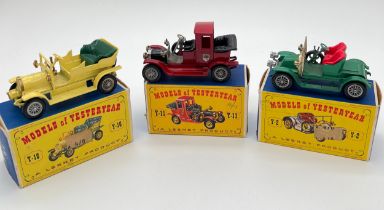 3 boxed vintage 1960's Matchbox Models of Yesteryear diecast veteran cars. Y-2 1911 Renault in green