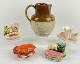 5 pieces of antique ceramics to include an Art Nouveau Royal Worcester lily bid vase in pink and