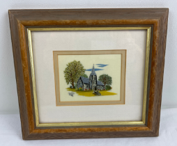 A framed and glazed limited edition hand embroidered picture of St. Peter's Church #2169. Frame size