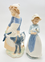 2 large Nao Spanish ceramic figurines. Girl with Goat (approx. 30cm tall) together with a girl
