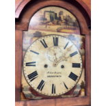 An antique fruit wood long case clock by John Jones Aberystwyth, Wales. Hand painted face with