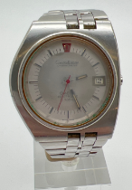 A vintage D shaped case Constellation Chronometer Electronic f300 Hz wristwatch by Omega. With