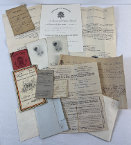 A collection of Belgian letters, certificates, menus and ID booklets relating to Henri and Renee