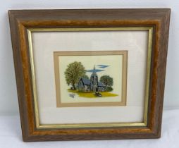 A framed and glazed limited edition hand embroidered picture of St. Peter's Church #2169. Frame size