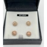2 pairs of 9ct gold peach coloured disco ball stud earrings. Gold marks to posts. Each earring