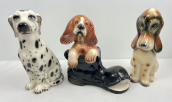3 very large vintage ceramic dog figures, tallest approx. 30cm tall.
