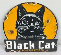 An enamelled advertising wall sign for Black Cat cigarettes. Approx. 28cm x 30.5cm long.