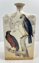 A large ceramic square shaped vase with printed birds of prey design and gilt detail. Approx. 40cm