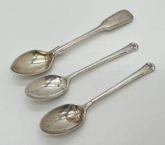 3 antique & vintage silver spoons. A Victorian silver teaspoon with engraved detail to handle,