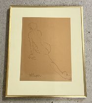 Toni Hayden, Suffolk artist - nude ink sketch, signed to lower left. Framed & glazed, frame size